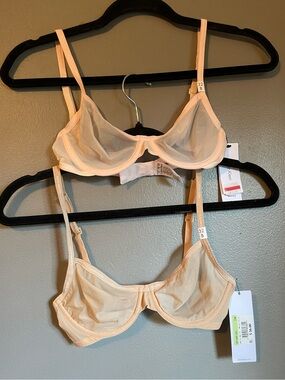 Lot of 2 NWT Calvin Klein Sz 32B Women’s Nude Pink Logo Unlined Demi Bra Ret $72